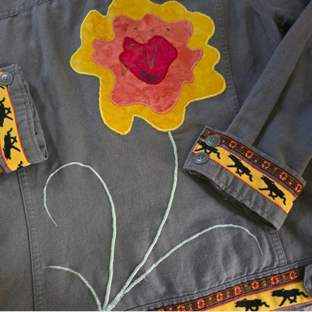 Vintage Moose Eddie Bauer Floral Green Jacket Size Small Granola Art to Wear - Picture 5 of 6